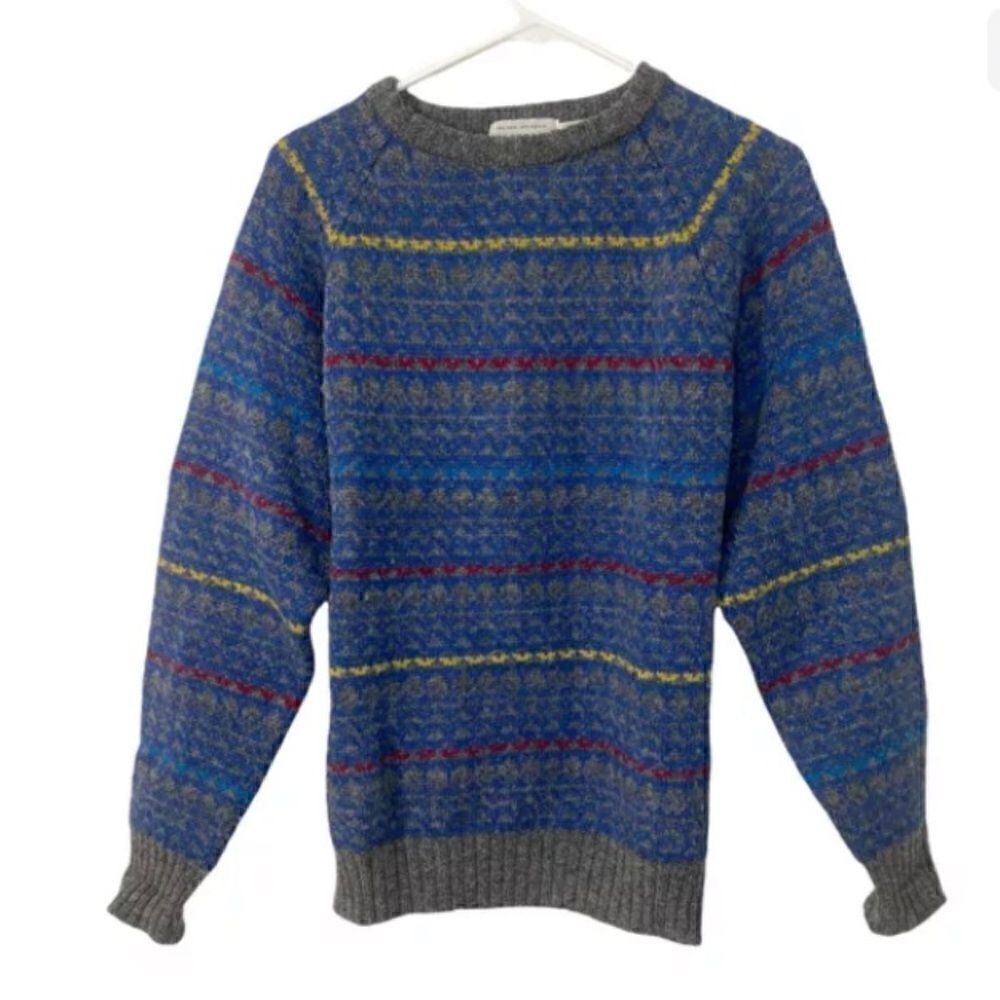 VTG 70s 80s McGregor Mens Size M Knit Sweater Blue Snowflake Stripe Wool Blend